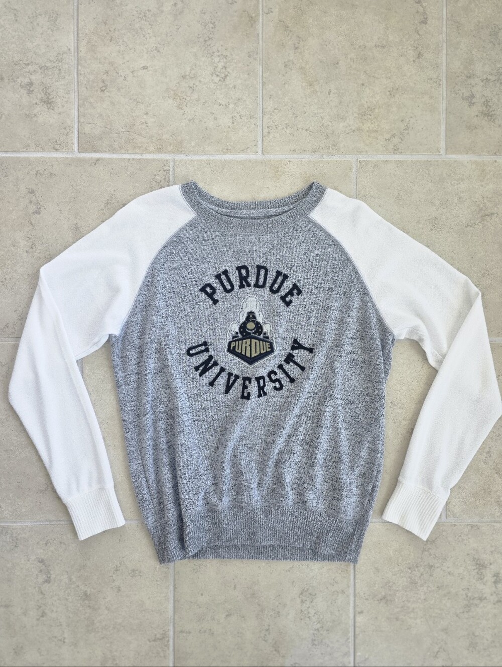 Purdue University Grey & White Raglan Sweatshirt